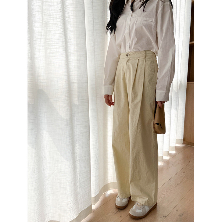 2021 休闲长裤女韩版宽松高腰直筒修身百...