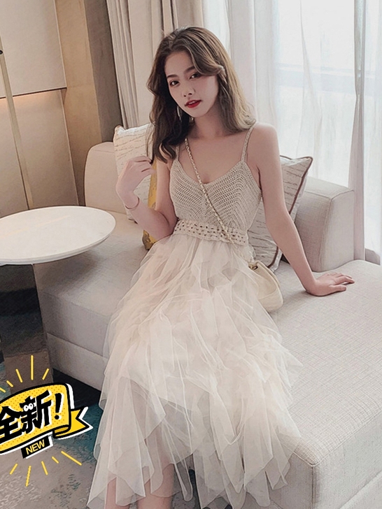 2021夏季新款收腰吊带连衣裙女超仙女ch...