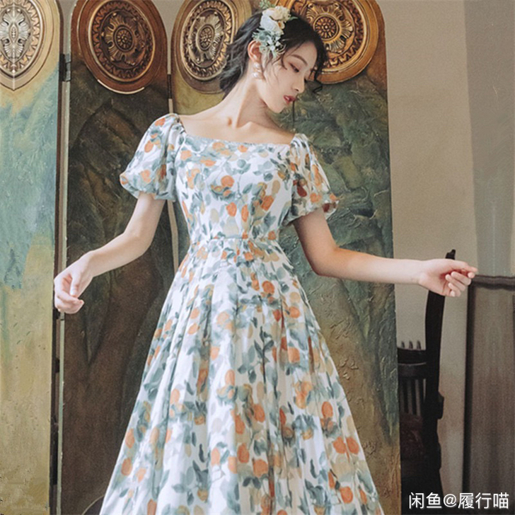 智熏法式初恋裙复古桔梗学生连衣裙收腰显瘦气...