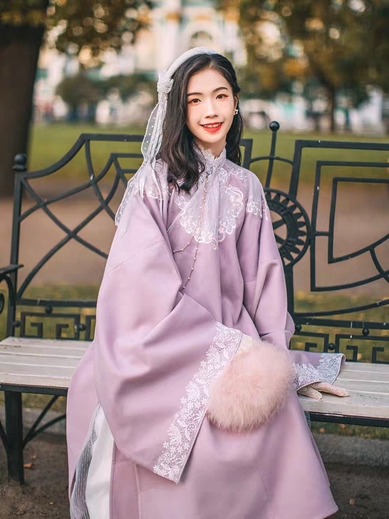 汉尚华莲海棠汉服女正品原创明制竖领衫云肩设...