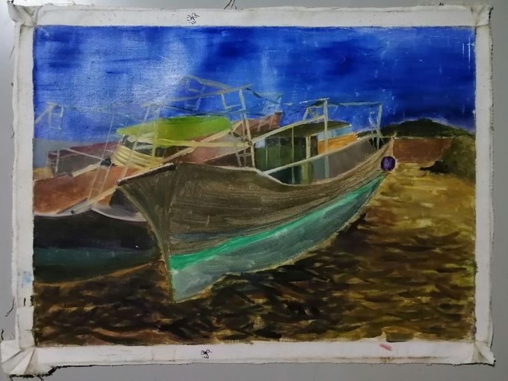 布面油画，美院学生作品，有签名。