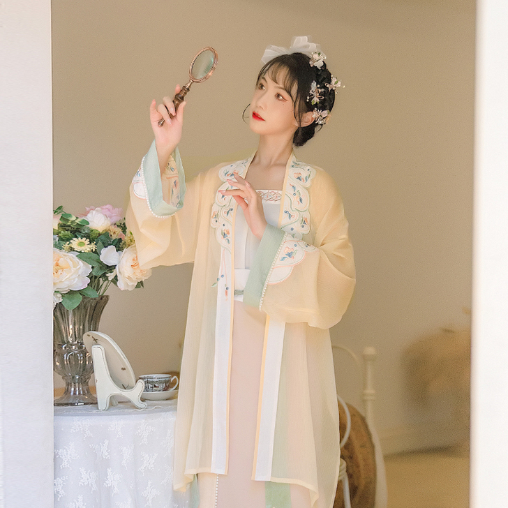 汉尚华莲汉服女水鸢花枝刺绣宋制对襟长衫两片裙
