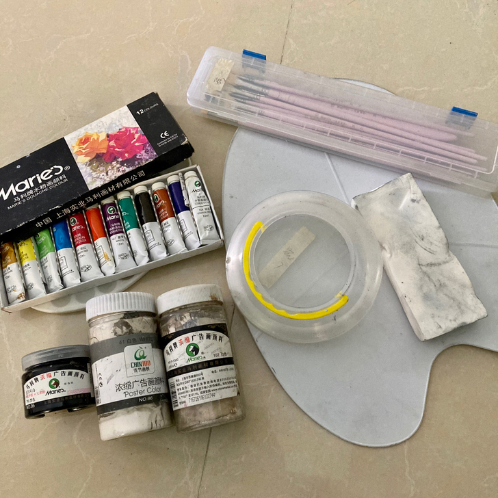 毕业清理捡漏 马利牌水粉画颜料12色 浓缩...