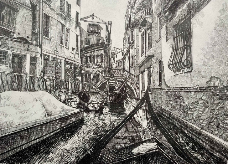 接钢笔速写画，素描画，钢笔淡彩，写生画速写...