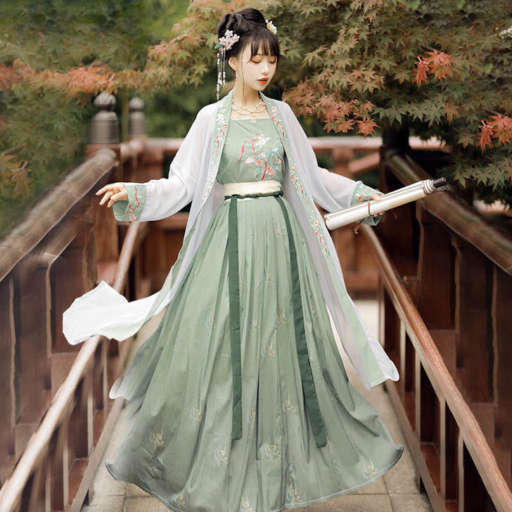 【莲翎】宋制汉服女日常可穿齐腰襦裙褙子三件套