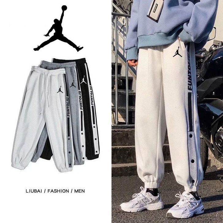 春夏薄款aj排扣裤男卫裤男运动裤学生潮流篮...