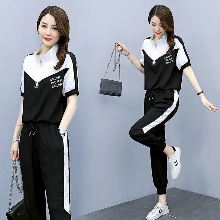 清货价舒适休闲两件套夏季短袖上衣显瘦长裤大...