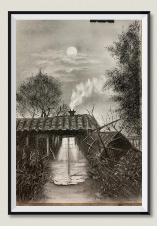 素描风景作品8K无边框，包邮。