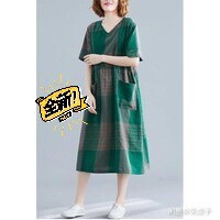 250斤夏装复古文艺大码宽松显瘦短袖连衣裙...
