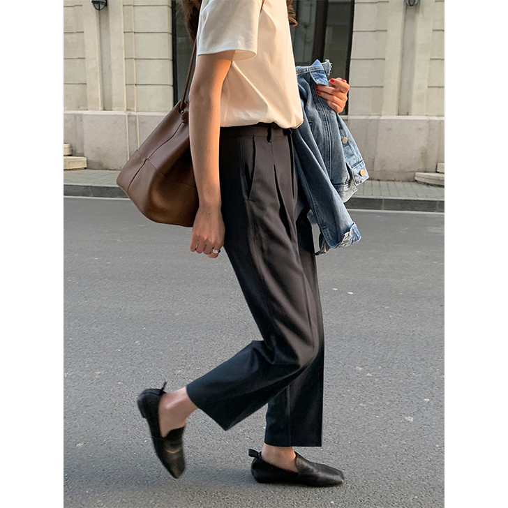 ITFI西装裤女高腰显瘦直筒九分正装裤垂感...