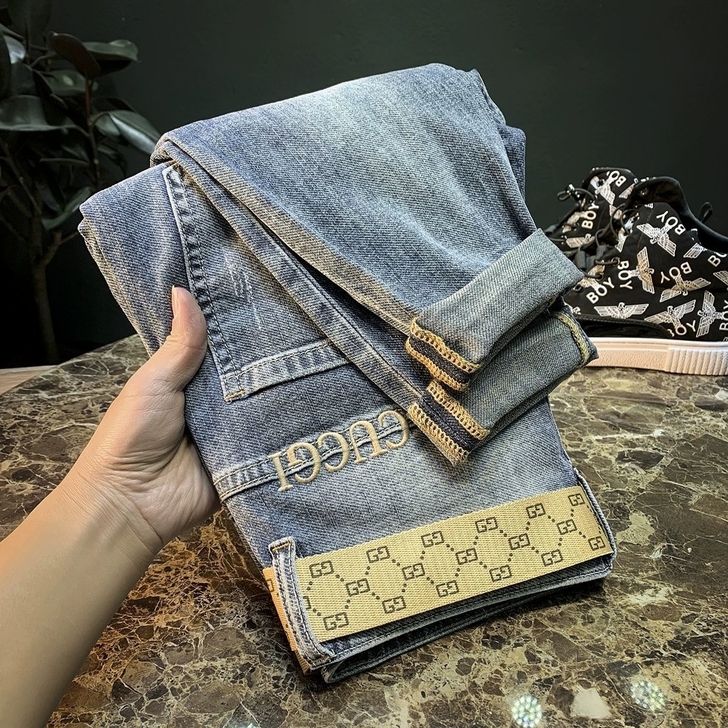 送腰带春夏季牛仔裤男高端潮牌哈伦小脚裤韩版...