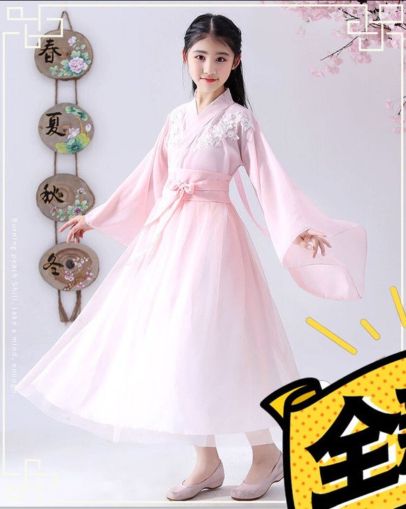 儿童汉服女夏古装仙女服12岁女孩齐胸襦裙学...