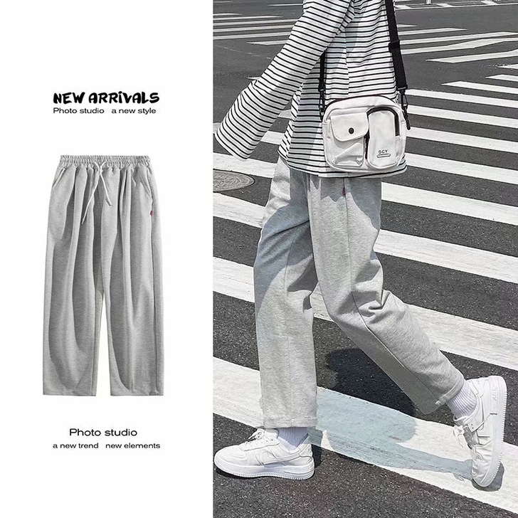 裤子男韩版潮流薄款阔腿直筒宽松卫裤百搭in...