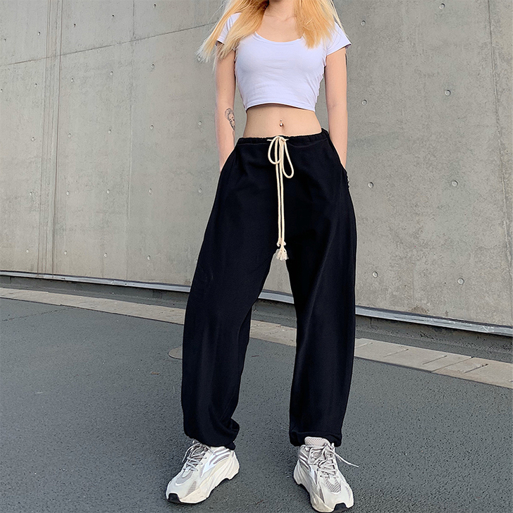ROCKMORE黑色舞蹈运动休闲裤女宽松百...