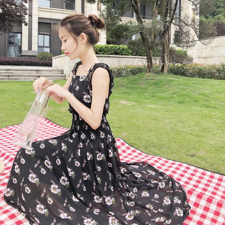 twins小个子仙气碎花长裙显高连衣裙清新...