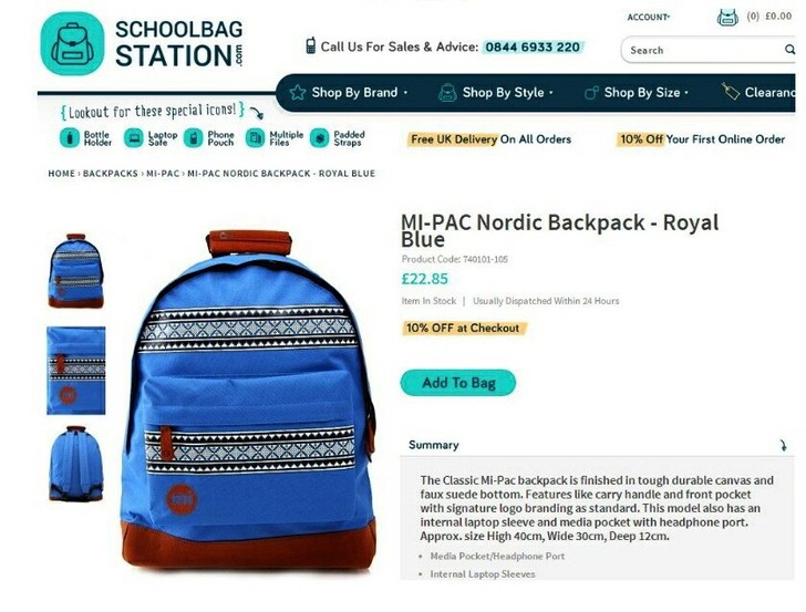 包邮mi-pac双肩包书包帆布包学生包尺寸...