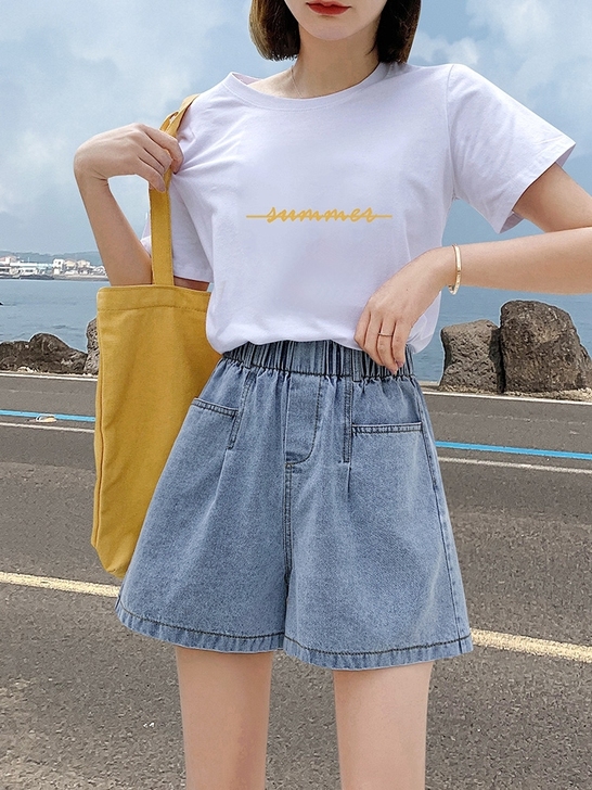 高腰牛仔短裤女夏季2021新款薄款显瘦宽松...