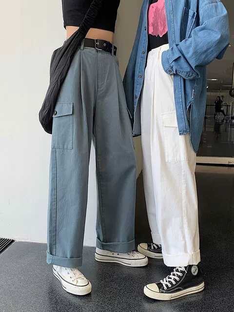 港风工装裤子女ins高腰显瘦薄款宽松bf休...