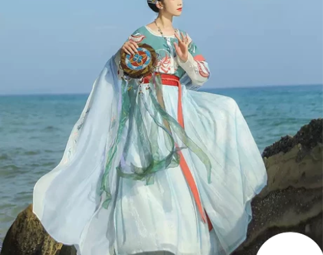 汉尚华莲于皎改良汉服女原创齐腰坦领衫裙刺绣...