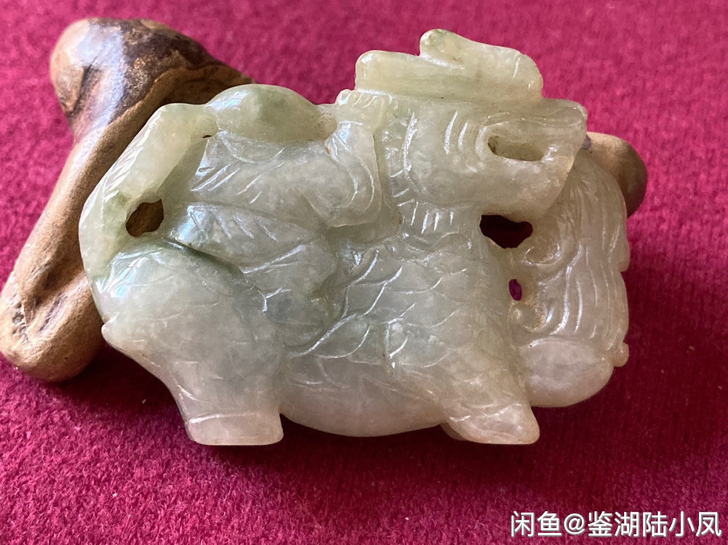 玉雕童子骑麒麟母子吊坠挂件辟邪祈福