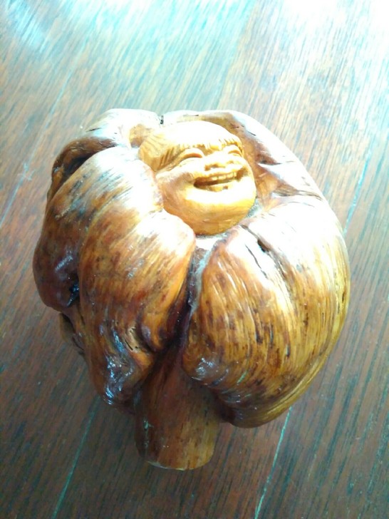 原根木雕笑脸弥勒佛，吉祥摆件，增添家福。
