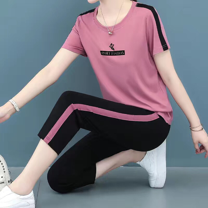 中年女士夏季套装女装夏装2021新款运动套...