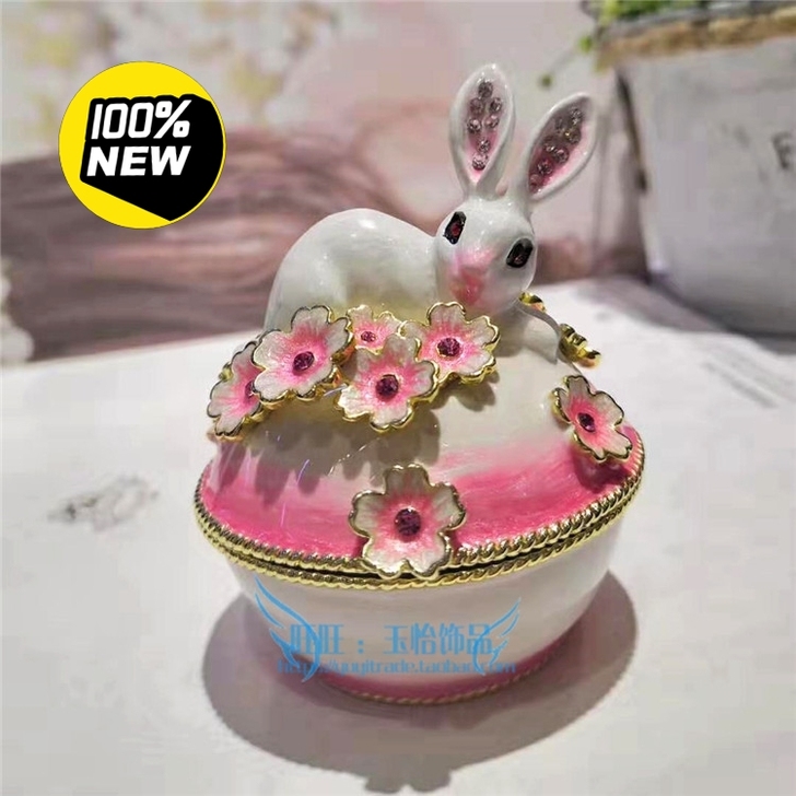 全新 锡金属工艺品迷你小白兔首饰盒家居饰品...