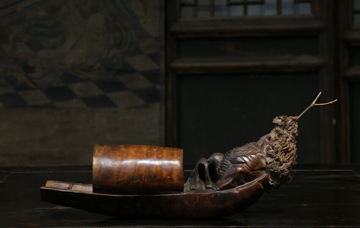 清代   竹根雕  摆件，姜太公钓鱼，一帆...