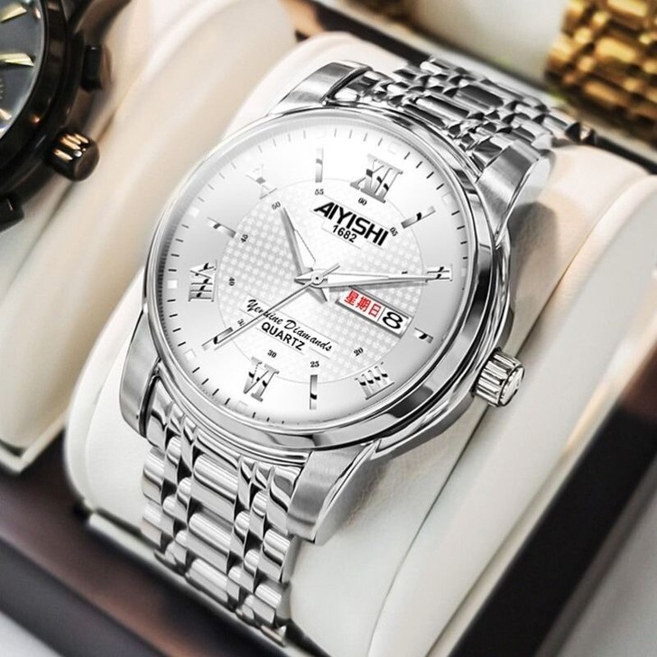 全自动机械手表镶钻石双日历夜光防水男士名牌表