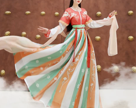 春风十里原创花锦醉汉服唐制褙子半袖坦领齐腰...