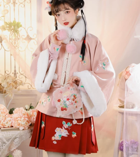 【全新】玉术汉服女花开兔原创汉元素加厚方领...