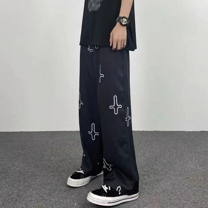 夏季薄款十字架阔腿裤子男韩版潮流ins高街...