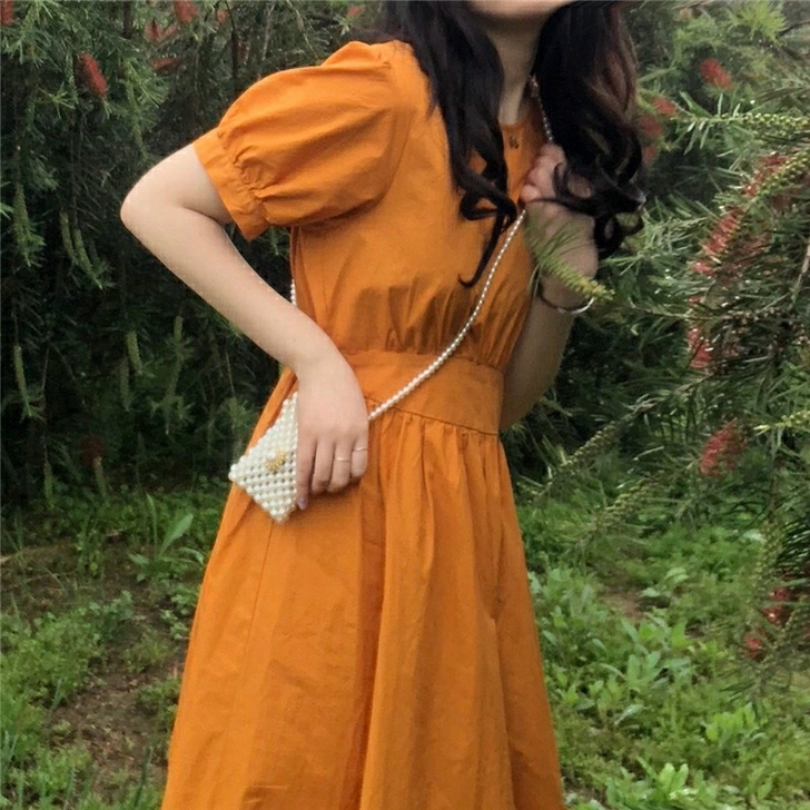 2021年新款夏小清新甜美复古田园风连衣裙...