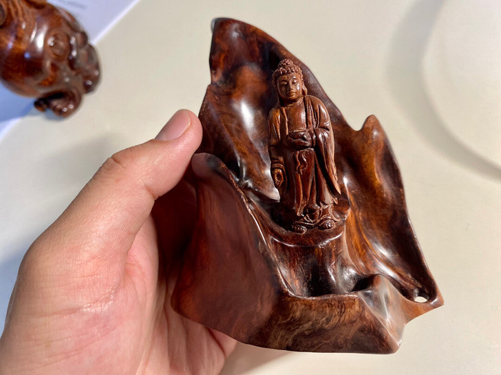 海南黄花梨紫油梨老料摆件观音,顶级木质,油...