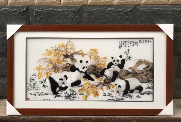 刺绣画苏绣成品客厅挂画熊猫图 国色天香 富...