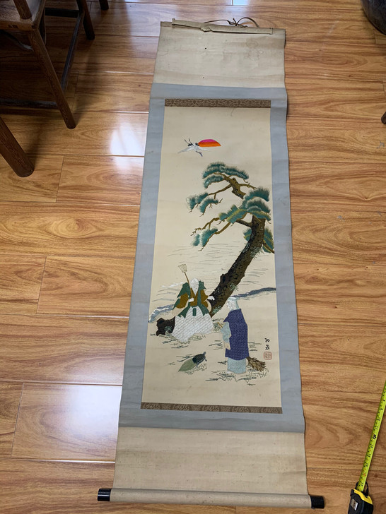 日本绢本刺绣画