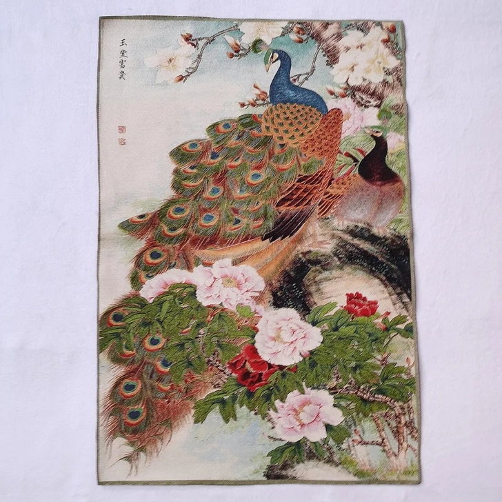 尼泊尔西藏唐卡画中堂画金丝刺绣画 孔雀图客...