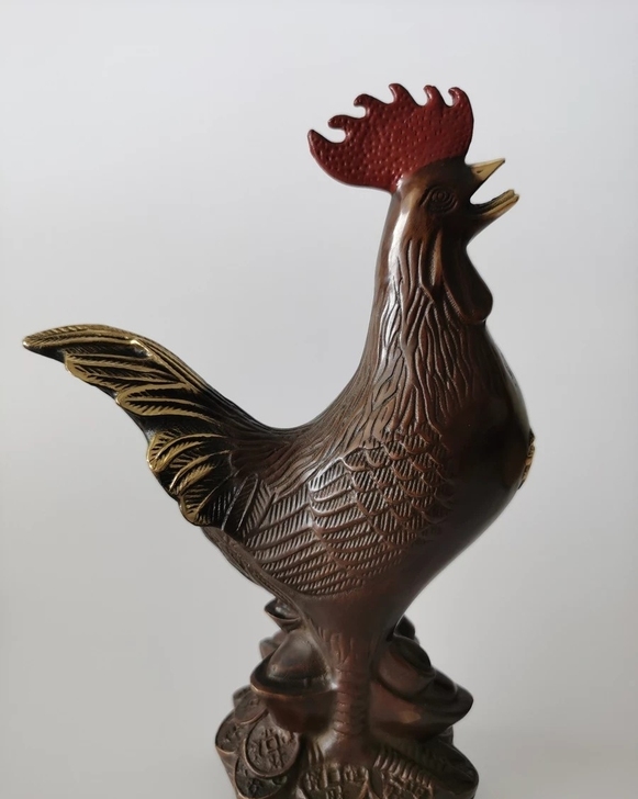 招财公鸡摆件 鎏金款，招财鸡