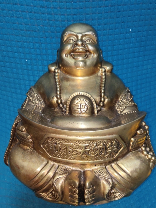 铜佛像弥勒佛摆件，高19.5厘米，重3.1...