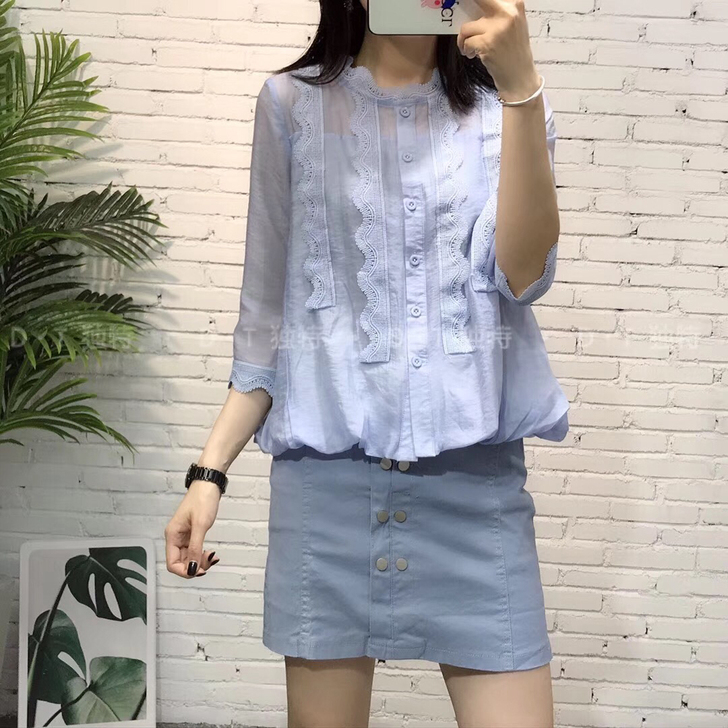 蕾丝雪纺衫，只穿过一次