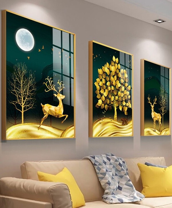 仓库清货！三联画水晶画客厅壁画沙发背景墙装...