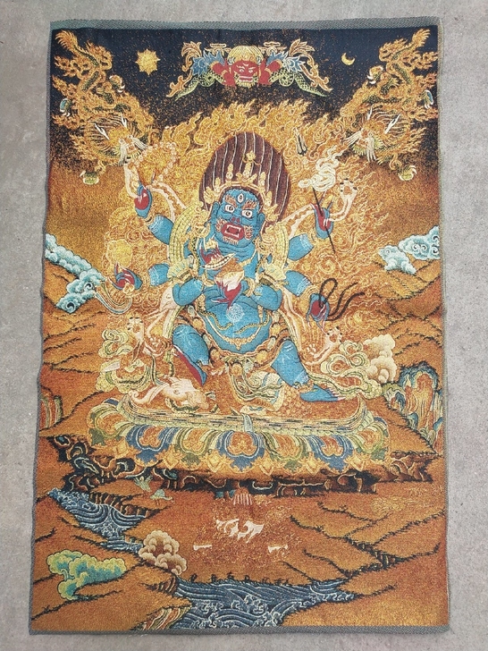 #另类唐卡#织锦唐卡六臂玛哈嘎拉一副苏州刺...