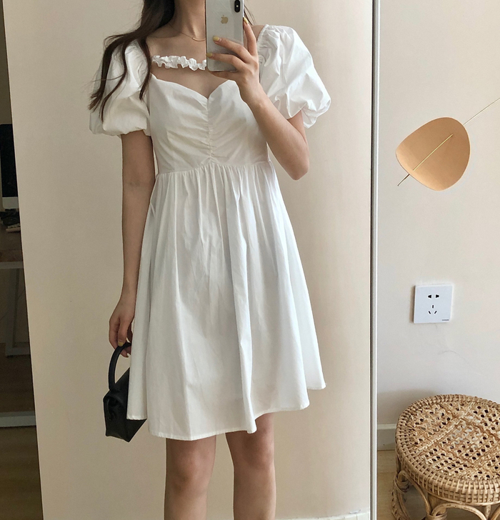 涤纶面料 写字楼正版 初恋小白裙 少女感中...