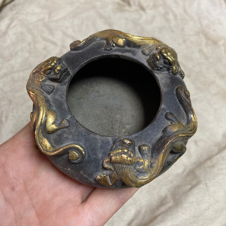 早期珍藏纯铜鎏金笔洗