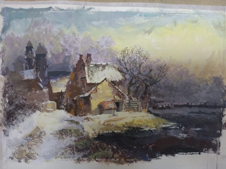 风景水粉画 临摹