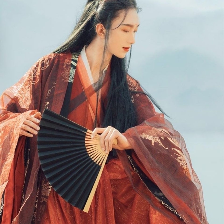 汉服男女夜罗红黑色武侠大袖衫汉服交领衫裙飘...