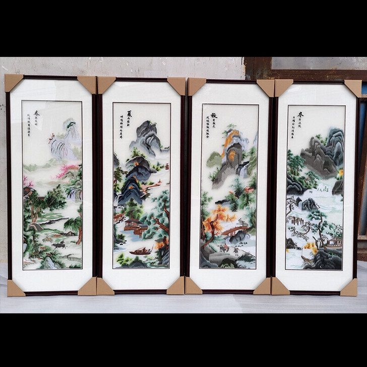 实木刺绣画,春夏秋冬,一套也批发,刺绣工艺,