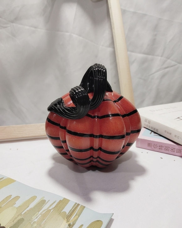 全新人工吹制纯手工橘色系绕黑色丝效果南瓜福...