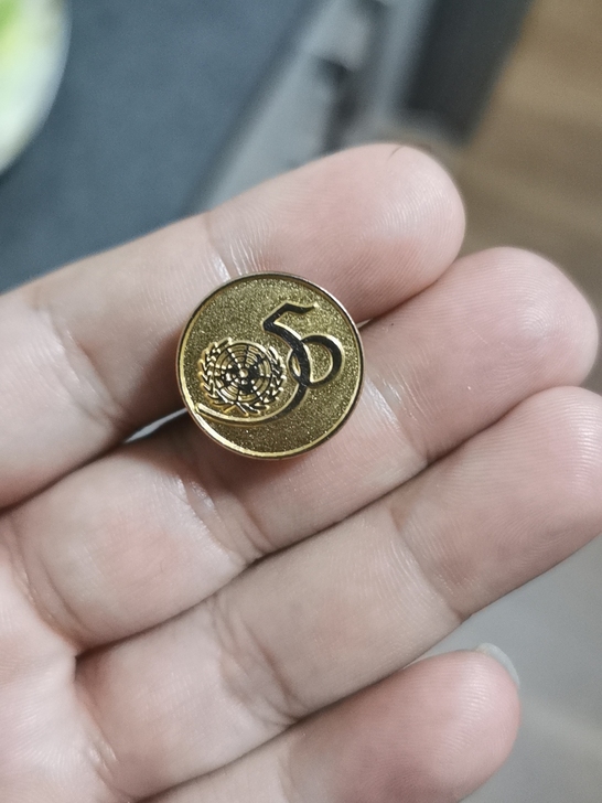 联合国成立五十周年纪念徽章，表面镀金，海外...