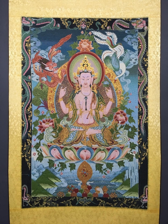 编号：唐卡145 批发中堂唐卡刺绣画 织锦...